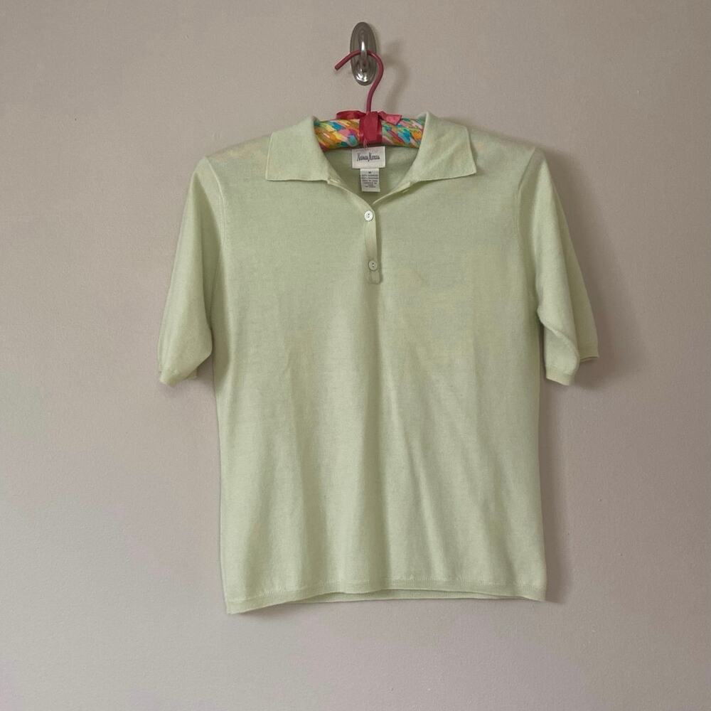 Neiman Marcus 100% Cashmere Polo Pale Green Womens Size Medium